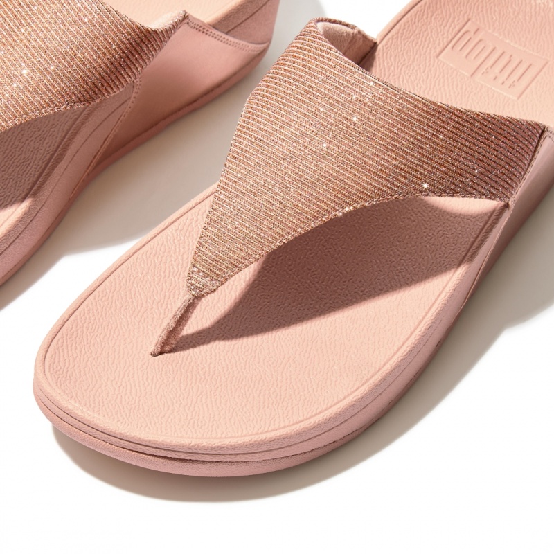 Fitflop Lulu Glitz Mesh Polyester Thongs Women's Toe-Post Sandals Rose Gold | IE-YZQB-78345