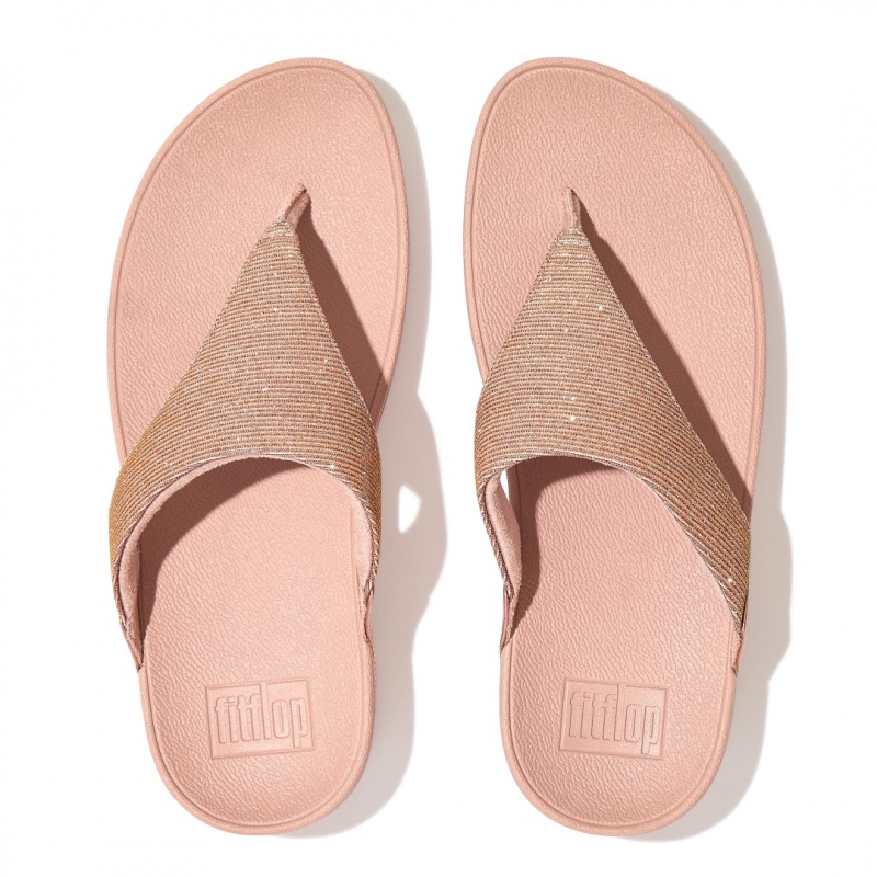 Fitflop Lulu Glitz Mesh Polyester Thongs Women's Toe-Post Sandals Rose Gold | IE-YZQB-78345