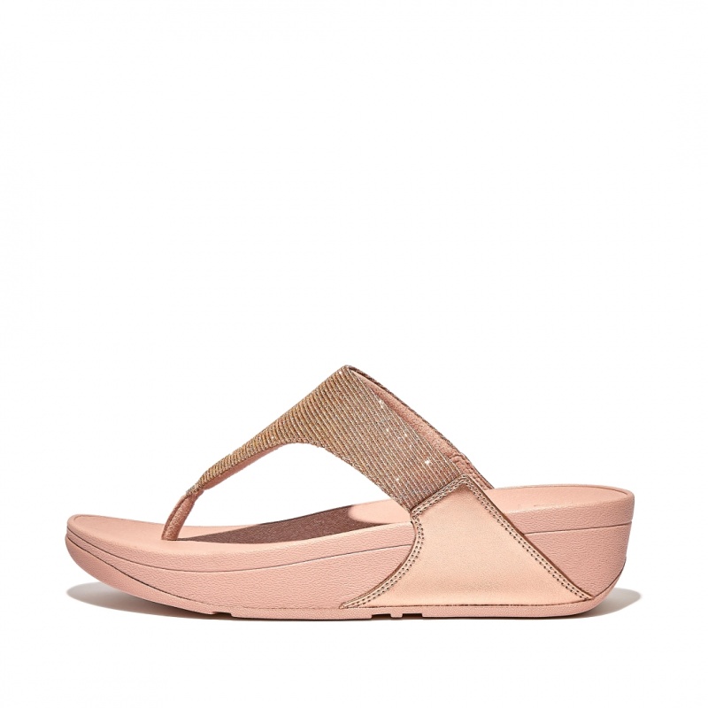 Fitflop Lulu Glitz Mesh Polyester Thongs Women\'s Toe-Post Sandals Rose Gold | IE-YZQB-78345