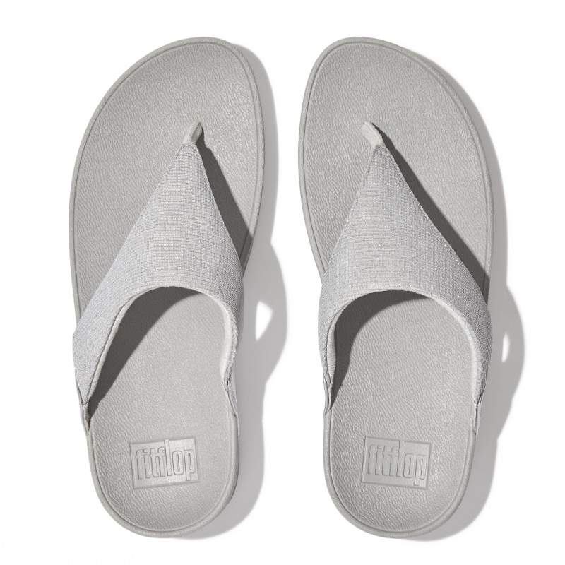 Fitflop Lulu Glitz Mesh Polyester Thongs Women's Toe-Post Sandals Silver | IE-NQMT-43701