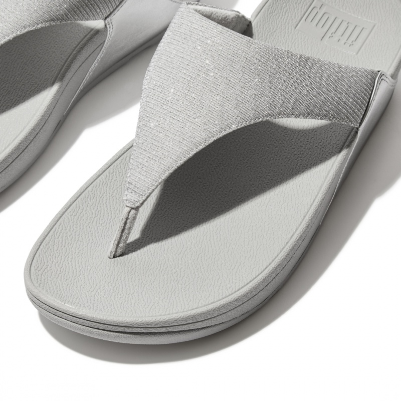 Fitflop Lulu Glitz Mesh Polyester Thongs Women's Toe-Post Sandals Silver | IE-NQMT-43701