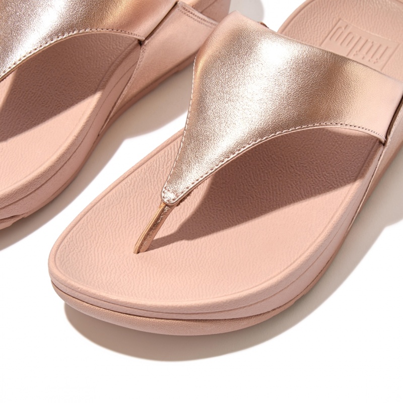 Fitflop Lulu Leather Women's Toe-Post Sandals Rose Gold | IE-EWGV-92147