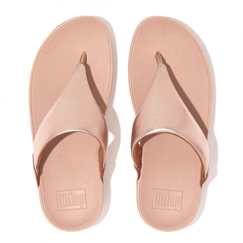 Fitflop Lulu Leather Women's Toe-Post Sandals Rose Gold | IE-EWGV-92147