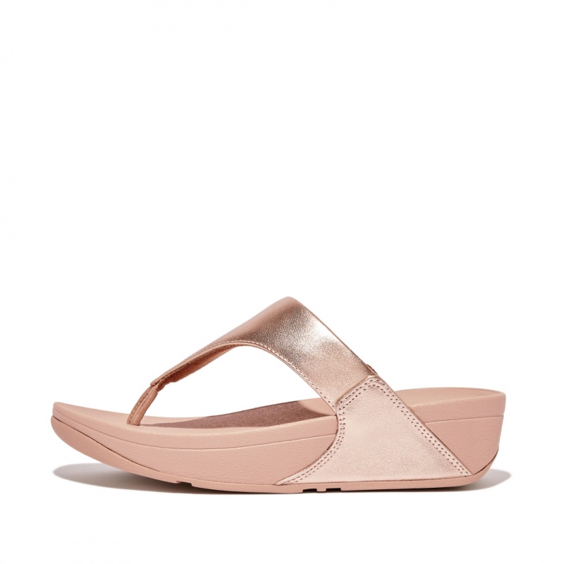 Fitflop Lulu Leather Women\'s Toe-Post Sandals Rose Gold | IE-EWGV-92147