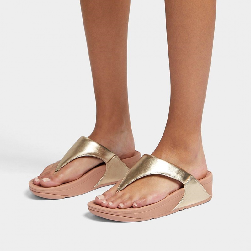 Fitflop Lulu Leather Women's Toe-Post Sandals Gold | IE-HSQI-98217