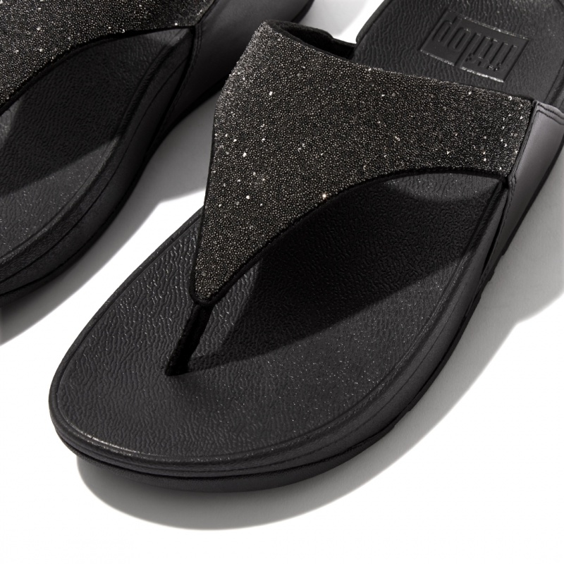 Fitflop Lulu Microfibre Faux Leather (Pu) Thongs Women's Toe-Post Sandals Black | IE-XCTP-79540