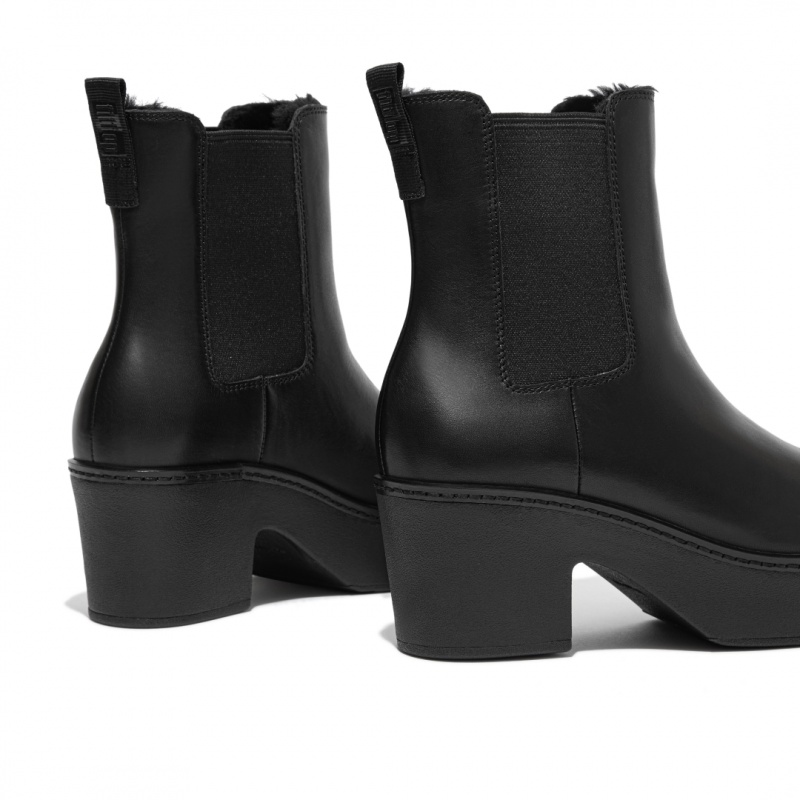 Fitflop Pilar Shearling Lined Platform Women's Chelsea Boots Black | IE-ZOAC-41259