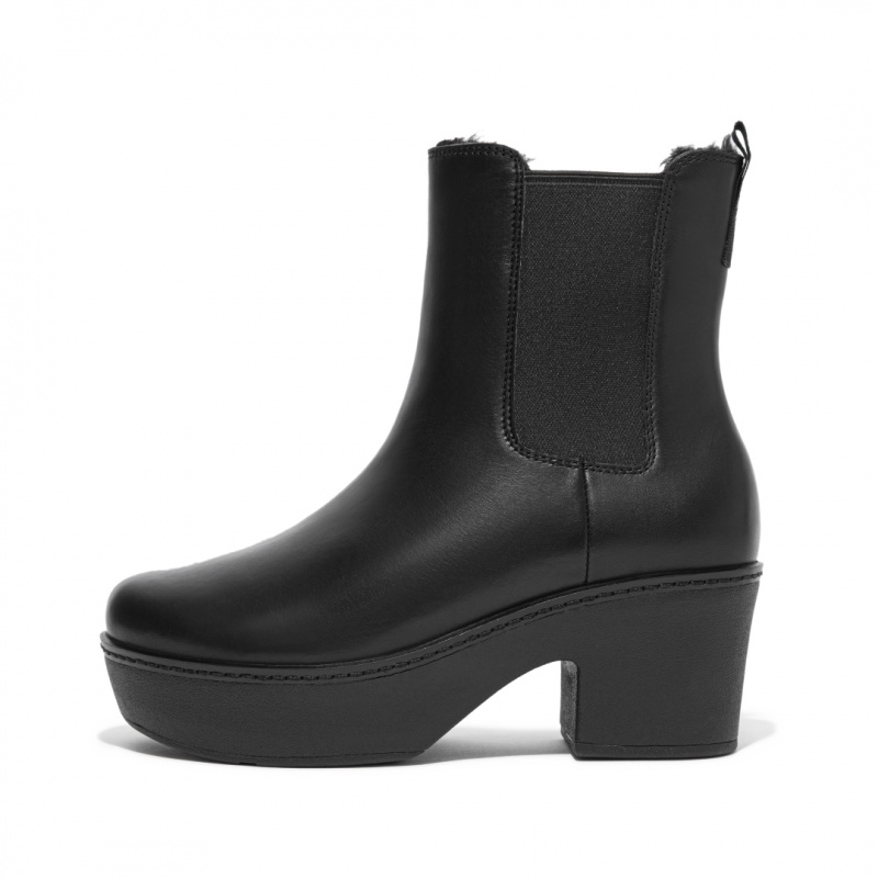 Fitflop Pilar Shearling Lined Platform Women\'s Chelsea Boots Black | IE-ZOAC-41259