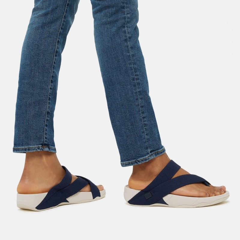 Fitflop Sling Polyester Men's Toe-Post Sandals Navy | IE-JTVR-51420