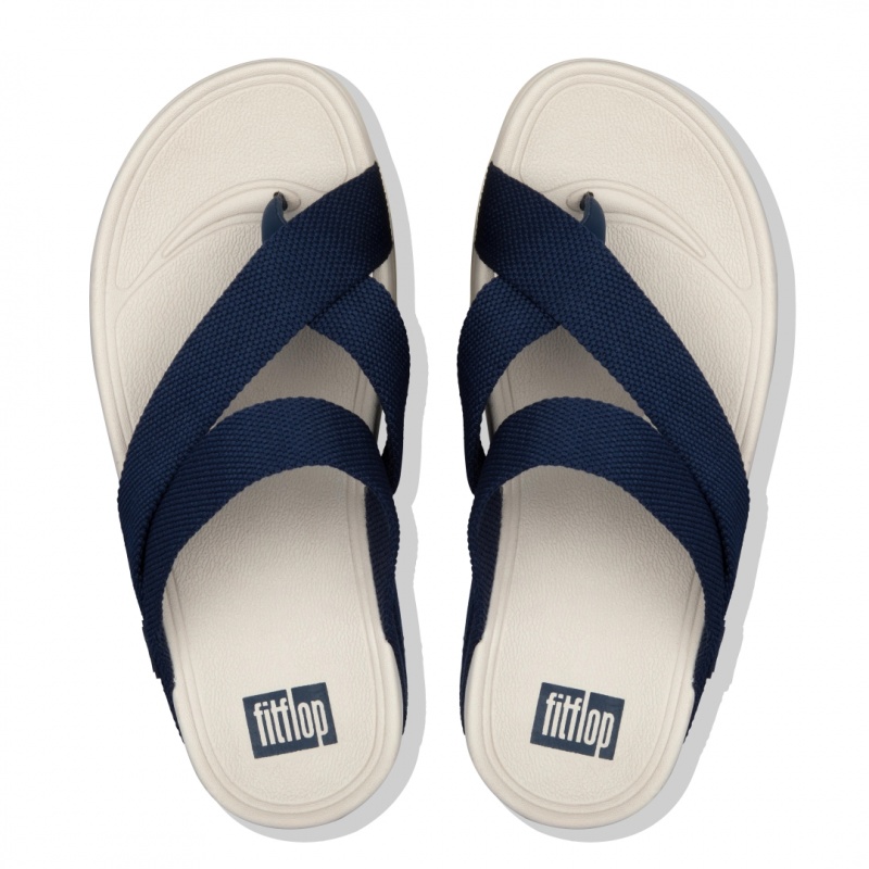 Fitflop Sling Polyester Men's Toe-Post Sandals Navy | IE-JTVR-51420