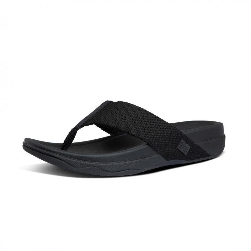 Fitflop Surfer Polyester Men's Toe-Post Sandals Black | IE-NRHI-49503