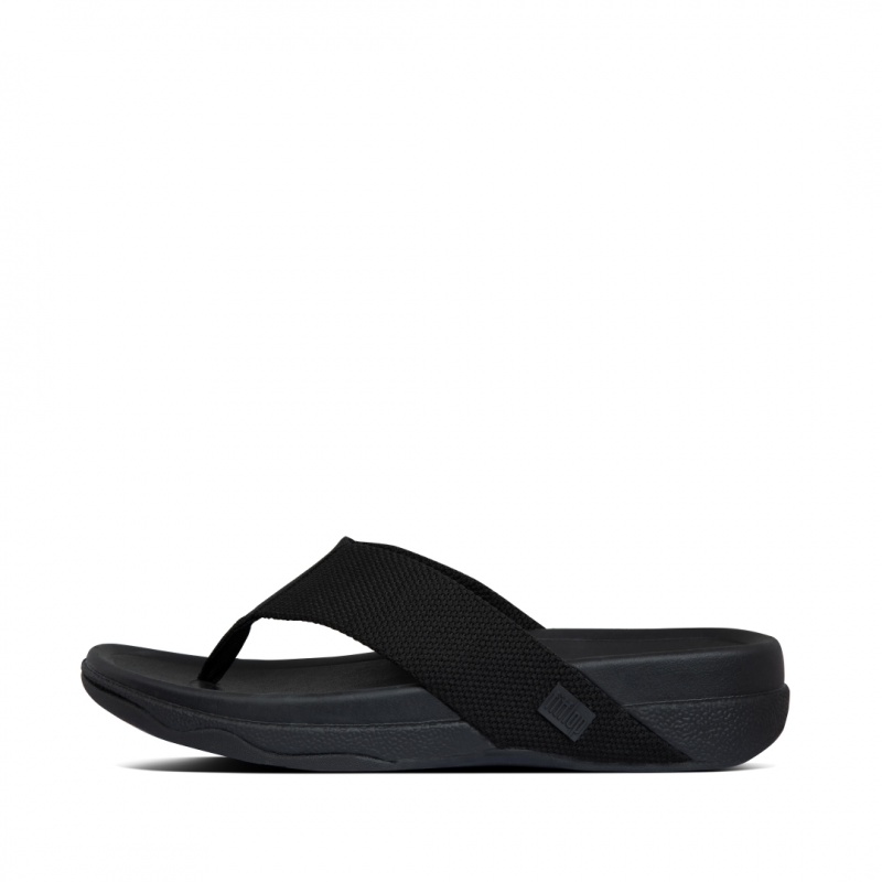 Fitflop Surfer Polyester Men\'s Toe-Post Sandals Black | IE-NRHI-49503