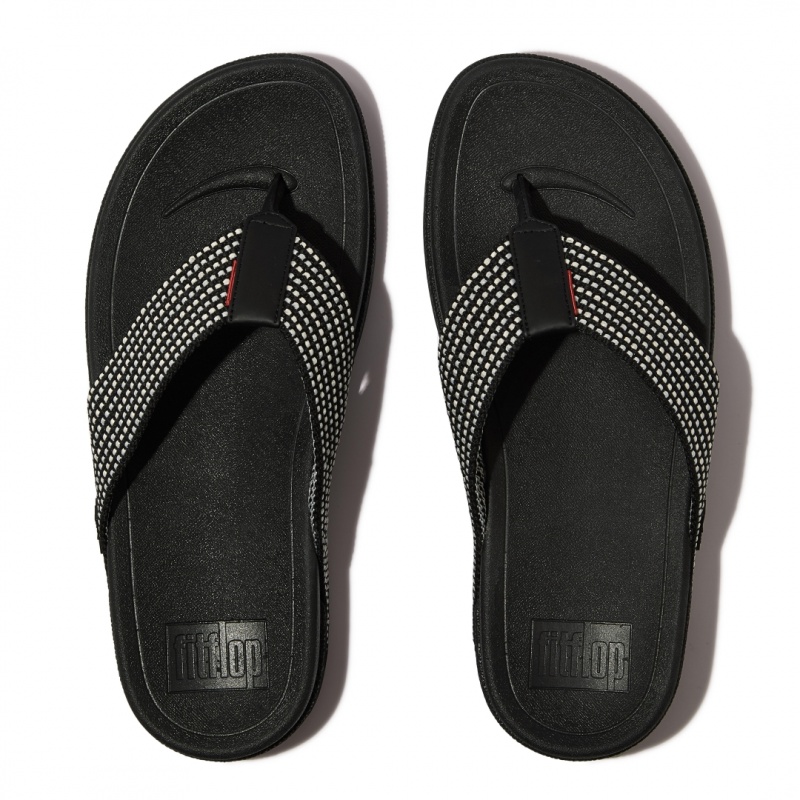 Fitflop Surfer Polyester Webbing Toe Men's Thongs Black | IE-XKEZ-05876