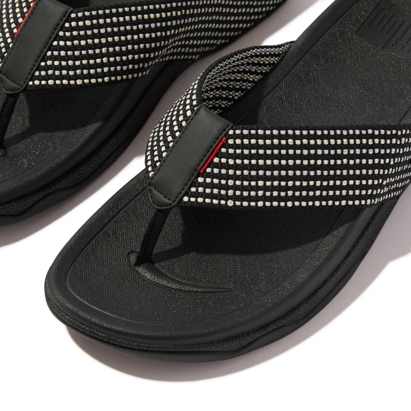 Fitflop Surfer Polyester Webbing Toe Men's Thongs Black | IE-XKEZ-05876