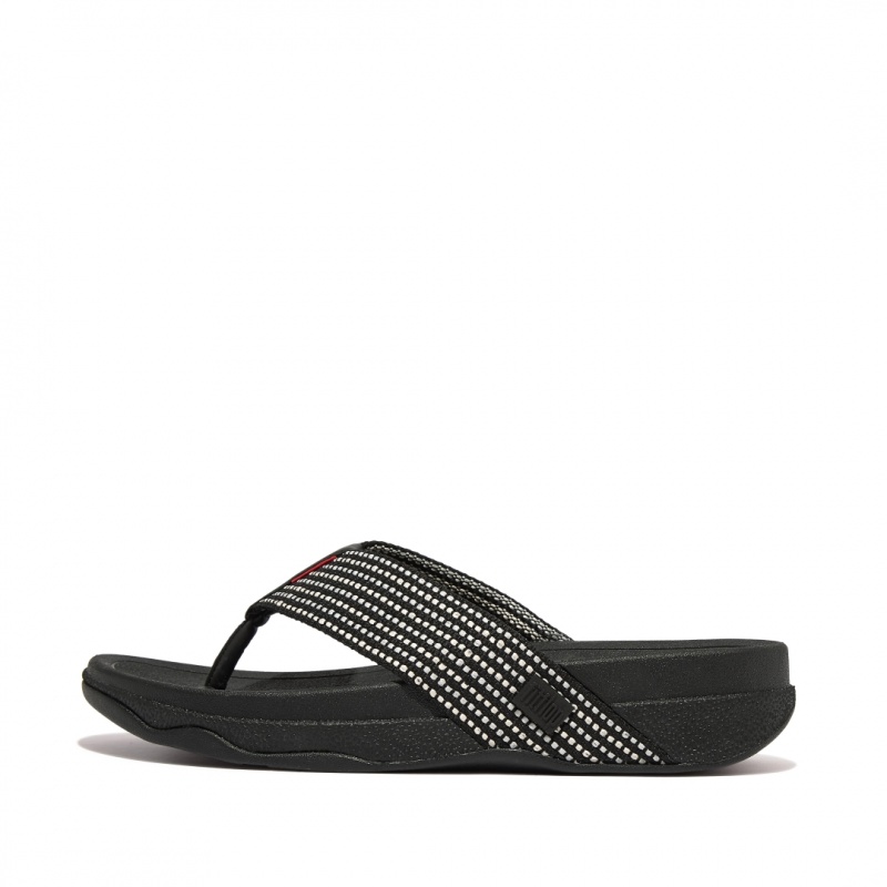 Fitflop Surfer Polyester Webbing Toe Men\'s Thongs Black | IE-XKEZ-05876