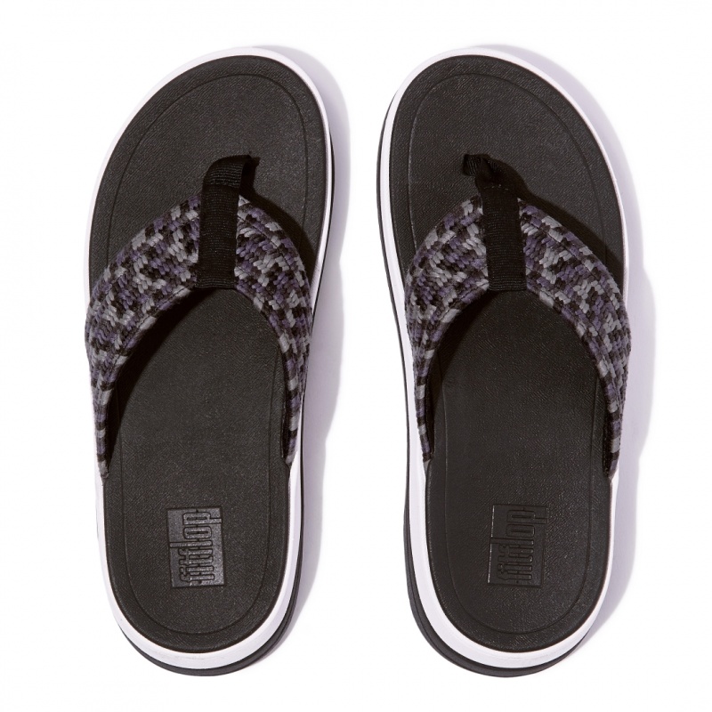 Fitflop Surff Cotton Webbing Toe Thongs Women's Thongs Black | IE-FVXQ-38541