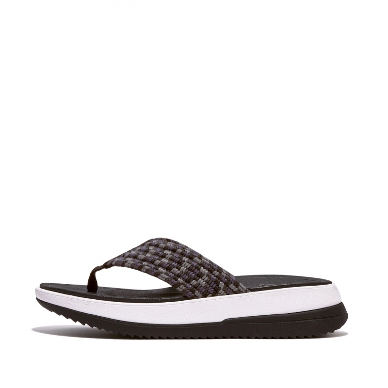 Fitflop Surff Cotton Webbing Toe Thongs Women\'s Thongs Black | IE-FVXQ-38541