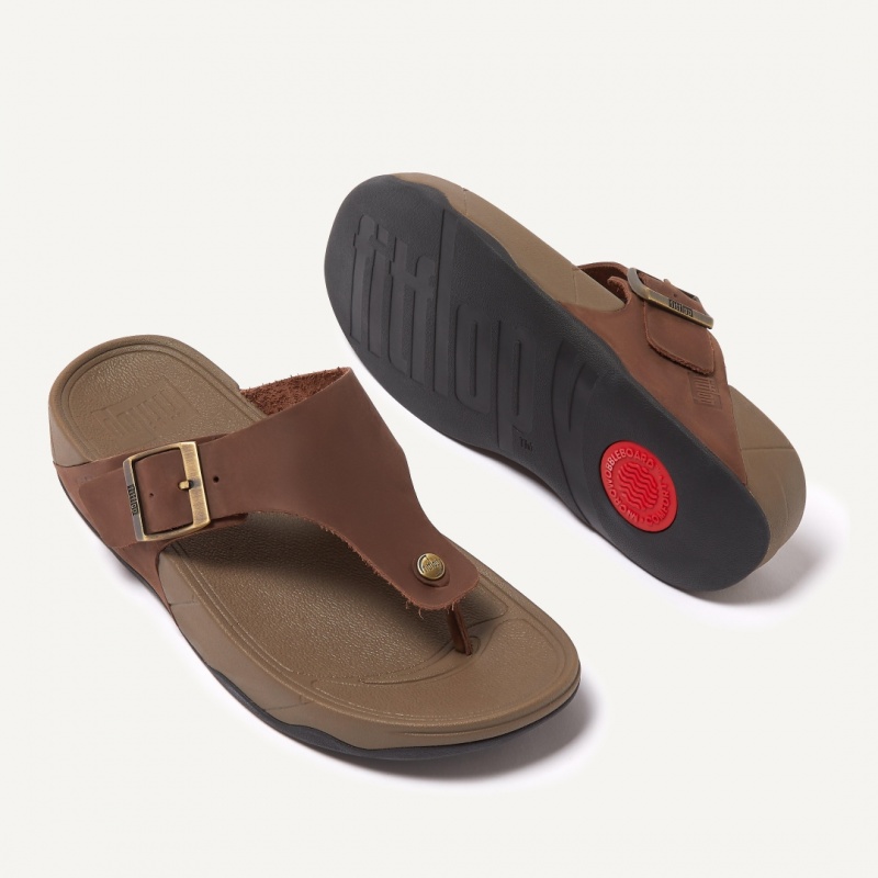 Fitflop Trakk Ii Nubuck Toe Men's Thongs Brown | IE-TSZM-41206