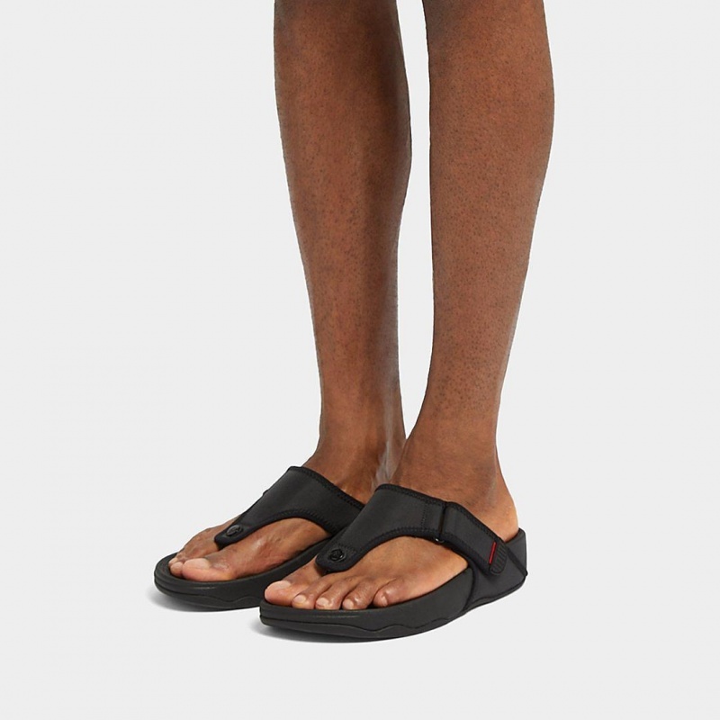 Fitflop Trakk Ii Polyester Faux Toe Men's Thongs Black | IE-FKZS-56823