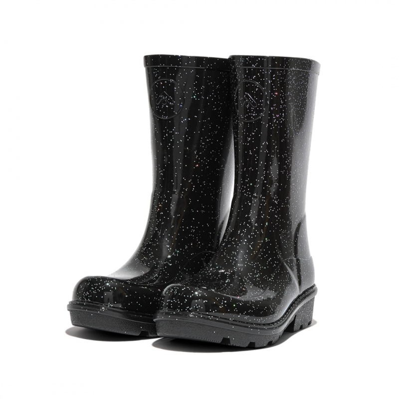 Fitflop Wonderwelly Natural Mix Welly Kids'' Rubber Boots Black | IE-OVIH-31465