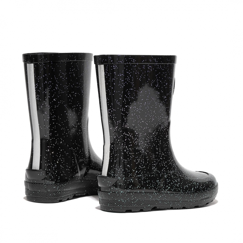 Fitflop Wonderwelly Natural Rubber Mix Kids'' Rain Boots Black | IE-RKUS-23487