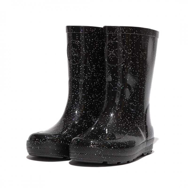 Fitflop Wonderwelly Natural Rubber Mix Kids'' Rain Boots Black | IE-RKUS-23487